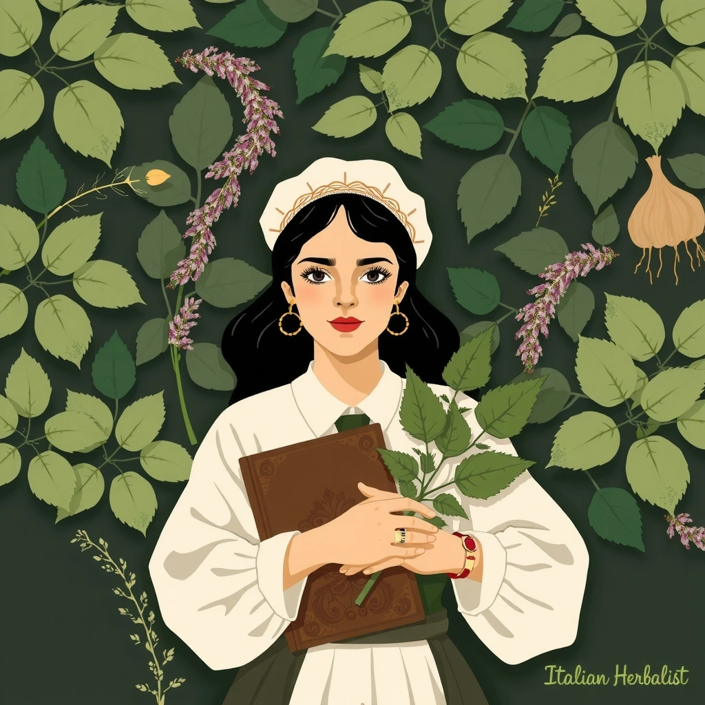 Illustrazione stilizzata di un erborista italiano