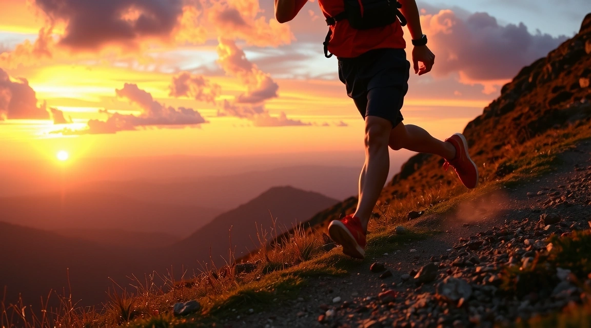 Persona che corre su un sentiero di montagna al mattino